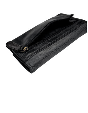 Old River Damen Leder Portemonnaie , Leder Geldbörse Mittelgroß, Damen Börse Vintage Leder Schwarz