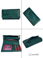 Old River Damen Leder Portemonnaie , Leder Geldbörse Mittelgroß, Damen Börse Vintage Leder Grün