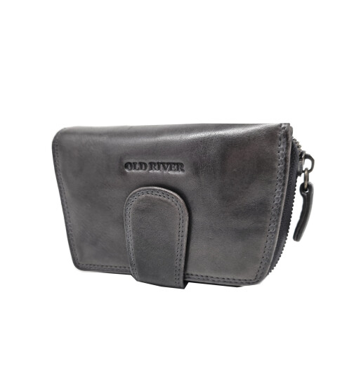 Old River Damen Leder Geldb&ouml;rse Klein, Damen Portemonnaie, Geldtasche mit Kartenf&auml;cher Z5025, gewaschenes echt Leder grau