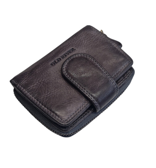 Old River Damen Leder Geldbörse Klein, Damen Portemonnaie, Lederbörse Vintage grau