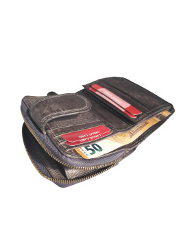 Old River Damen Leder Geldbörse Klein, Damen Portemonnaie, Lederbörse Vintage grau