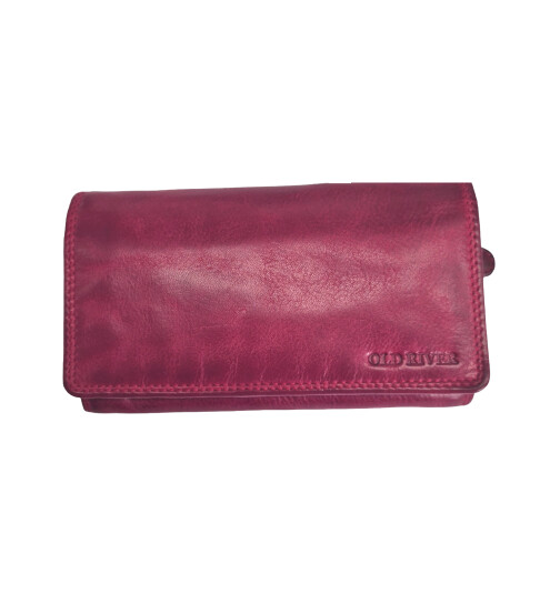 Old River Damen Leder Portemonnaie , Leder Geldbörse Mittelgroß, Damen Börse Vintage Leder Pink