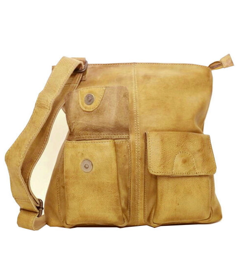 Bear Design Leder Schultertasche Messenger Ledertasche Umh&auml;ngetasche Crossbody &quot;Fabia&quot; Gelb