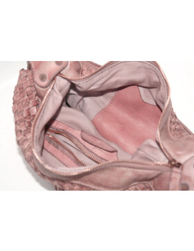 Damen Tasche Leder, Beuteltasche, Leder Schultertasche geflochten, Shopper Rosa