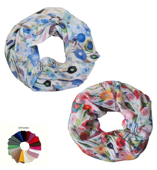 Damen Loop Schal, Schlauchschal mit Blumen dünnes Halstuch, leichter Rundschal Tücher aus weicher Viskose/Baumwolle