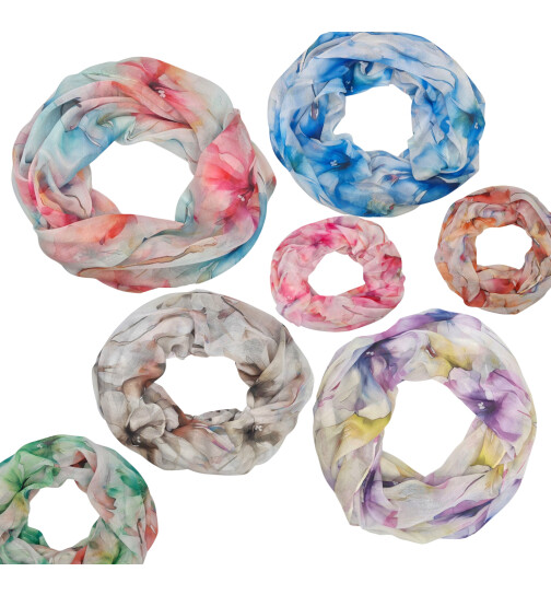 Damen Loop Schlauchschal d&uuml;nn, Halstuch, Rundschal T&uuml;cher Aquarell Blumen,weiche Viskose