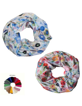 Damen Loop Schal, Schlauchschal mit Blumen dünnes...