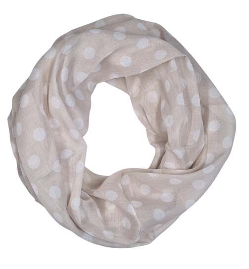 Damen Schal Loop Polka Dots, dünner Schlauchschal mit Punkten Taupe/ Beige aus weicher Viskose