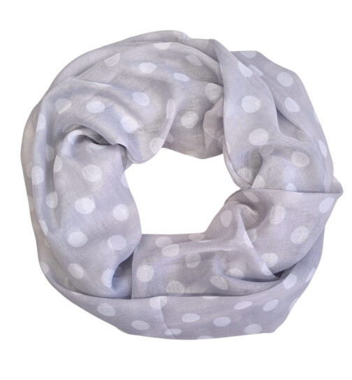 Damen Schal Loop Polka Dots, dünner Schlauchschal mit Punkten in Grau aus weicher Viskose