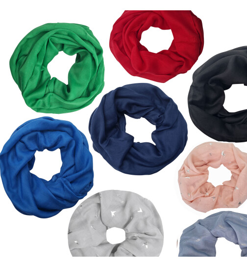 Damen Loop Schal einfarbig, Schlauchschal d&uuml;nn, Halstuch Metallic-Silber-Druck, Rundschal T&uuml;cher Silber Print Schal ,weiche Viskose /Baumwolle