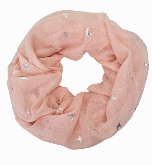 Damen Loop Schal, Schlauchschal d&uuml;nn, Halstuch Metallic-Silber-Druck, Rundschal T&uuml;cher Silber Print Schal ,weiche Viskose /Baumwolle 3