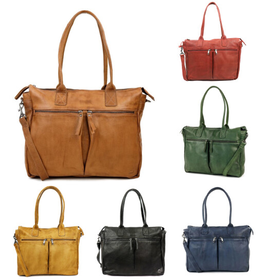 Damen Leder Tasche, Schultertasche groß, Handtasche Shopper "Binni", Damen Business Tasche, Büro-/ College-/Office Tasche