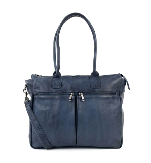 Damen Leder Tasche, Schultertasche, Shopper " Binni" DIN A4 geeignet Blau