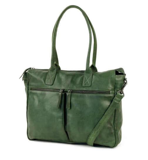 Damen Leder Tasche, Schultertasche, Shopper " Binni" DIN A4 geeignet Gr&uuml;n