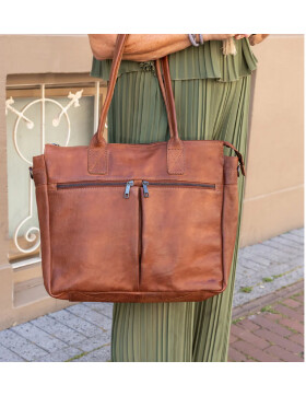 Damen Leder Tasche, Schultertasche, Shopper &quot; Binni&quot; DIN A4 geeignet Taupe