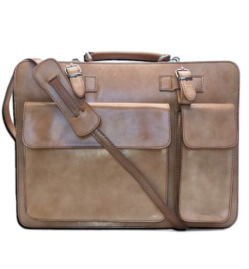 Leder Aktentasche, Businesstasche, Laptop Tasche Unisex, handgefertigt Italy Beige