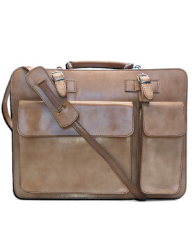 Leder Aktentasche, Businesstasche, Laptop Tasche Unisex, handgefertigt Italy Beige