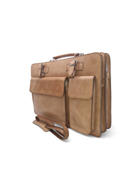 Leder Aktentasche, Businesstasche, Laptop Tasche Unisex, handgefertigt Italy Beige
