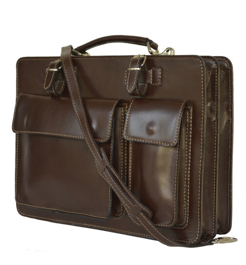 Leder Aktentasche, Businesstasche, Laptop Tasche Unisex, handgefertigt Italy Braun