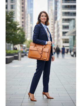 Leder Aktentasche, Businesstasche, Laptop Tasche Unisex, handgefertigt Italy Cognac