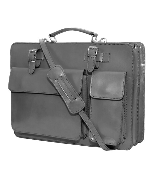 Leder Aktentasche, Businesstasche, Laptop Tasche Unisex, handgefertigt Italy Grau