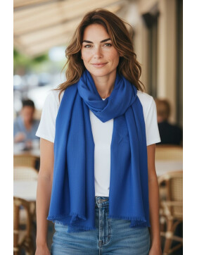 Damen Schal Unifarben, leichter dünner Halstuch weiche Viskose/ Baumwolle Blau