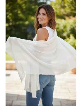 Damen Schal Unifarben, leichter dünner Halstuch weiche Viskose/ Baumwolle Weiß