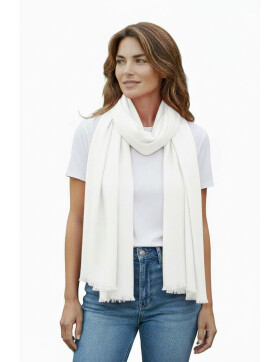 Damen Schal Unifarben, leichter dünner Halstuch weiche Viskose/ Baumwolle Weiß