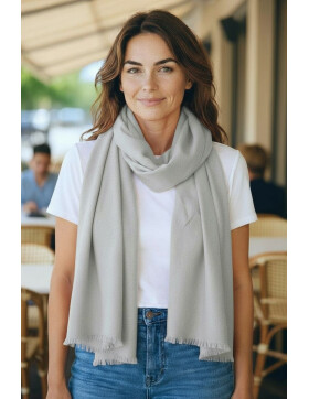 Damen Schal Unifarben, leichter dünner Halstuch weiche Viskose/ Baumwolle Hellgrau
