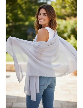 Damen Schal Unifarben, leichter dünner Halstuch weiche Viskose/ Baumwolle Hellgrau