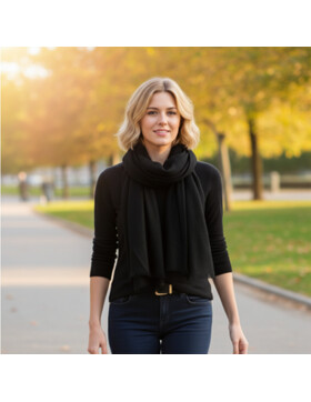 Damen Loop Schal Schwarz,leichter d&uuml;nner Schal, Halstuch weiche Viskose/ Baumwolle schwarz