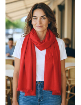 Damen Schal Unifarben, leichter dünner Halstuch weiche Viskose/ Baumwolle Rot