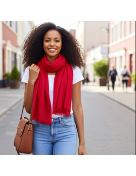 Damen Schal Unifarben, leichter dünner Halstuch weiche Viskose/ Baumwolle Rot
