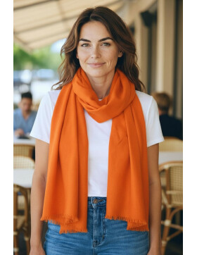 Damen Schal Unifarben, leichter dünner Halstuch weiche Viskose/ Baumwolle Orange