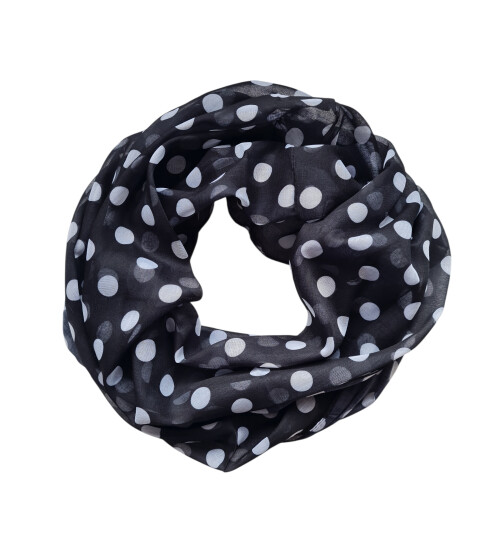 Damen Schal Loop Polka Dots, dünner Schlauchschal mit Punkten in Schwarz aus weicher Viskose