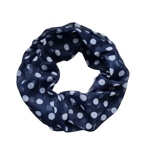 Damen Schal Loop Polka Dots, dünner Schlauchschal mit Punkten Dunkelblau aus weicher Viskose