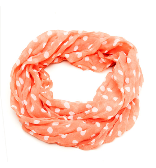 Damen Schal Loop Polka Dots, dünner Schlauchschal mit Punkten in Orange aus weicher Viskose