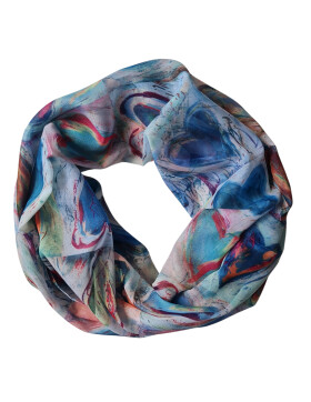 Damen Loop Schal Blau Bunt, Schlauchschal dünn, Halstuch bunt, Rundschal Tücher Herz Muster ,weiche Viskose Blau