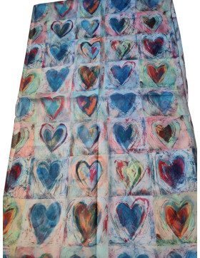 Damen Loop Schal Blau Bunt, Schlauchschal dünn, Halstuch bunt, Rundschal Tücher Herz Muster ,weiche Viskose Blau