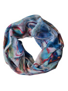 Damen Loop Schal Blau Bunt, Schlauchschal dünn, Halstuch bunt, Rundschal Tücher Herz Muster ,weiche Viskose Blau