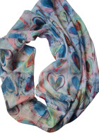 Damen Loop Schal Blau Bunt, Schlauchschal dünn, Halstuch bunt, Rundschal Tücher Herz Muster ,weiche Viskose Blau