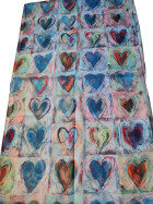 Damen Loop Schal Blau Bunt, Schlauchschal dünn, Halstuch bunt, Rundschal Tücher Herz Muster ,weiche Viskose Blau