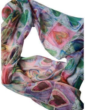 Damen Loop Schal, Schlauchschal dünn, Halstuch bunt, Rundschal Tücher Herz Muster ,weiche Viskose Grün