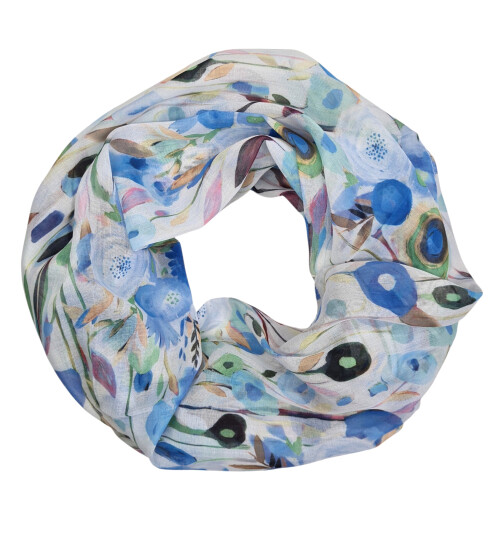 Damen Loop Schal, Schlauchschal mit Blumen, Schmetterlingen, Muscheln dünnes Halstuch, leichter Rundschal Tücher aus weicher Viskose/Baumwolle