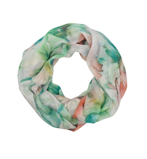 Damen Loop Schal, Schlauchschal mit Blumen, Schmetterlingen, Muscheln dünnes Halstuch, leichter Rundschal Tücher aus weicher Viskose/Baumwolle