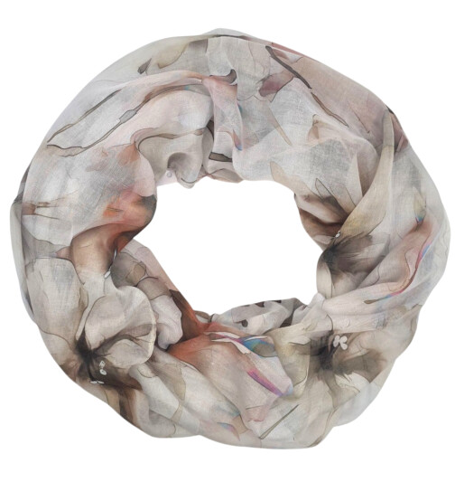 Damen Loop Schal, Schlauchschal mit Blumen, Schmetterlingen, Muscheln dünnes Halstuch, leichter Rundschal Tücher aus weicher Viskose/Baumwolle