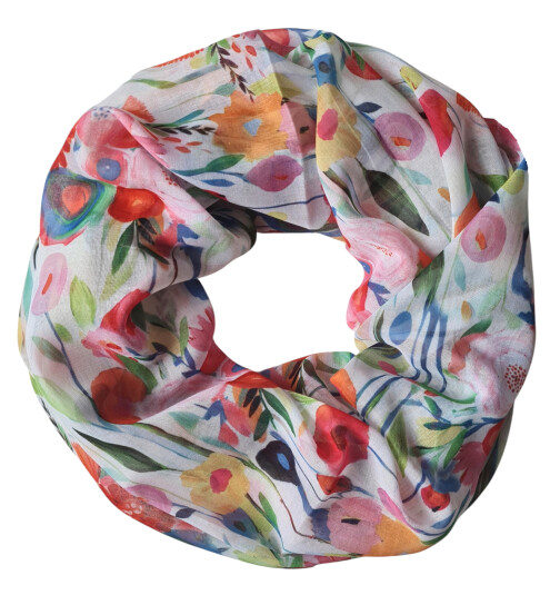 Damen Loop Schal, Schlauchschal mit Blumen, Schmetterlingen, Muscheln dünnes Halstuch, leichter Rundschal Tücher aus weicher Viskose/Baumwolle