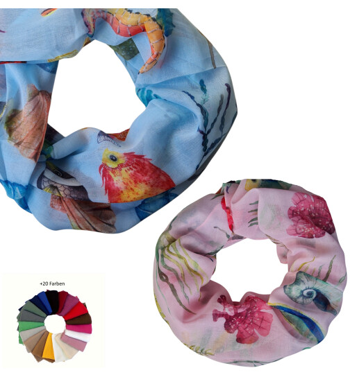 Damen Loop Schal, Schlauchschal Meerestiere Muscheln dünnes Halstuch, leichter Rundschal Tücher aus weicher Viskose/Baumwolle