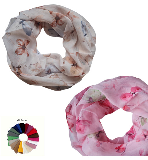 Damen Loop Schal, Schlauchschal mit Schmetterlingen dünnes Halstuch, leichter Rundschal Tücher aus weicher Viskose/Baumwolle