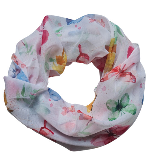 Damen Loop Schal, Schlauchschal mit Schmetterlingen dünnes Halstuch, leichter Rundschal Tücher aus weicher Viskose/Baumwolle